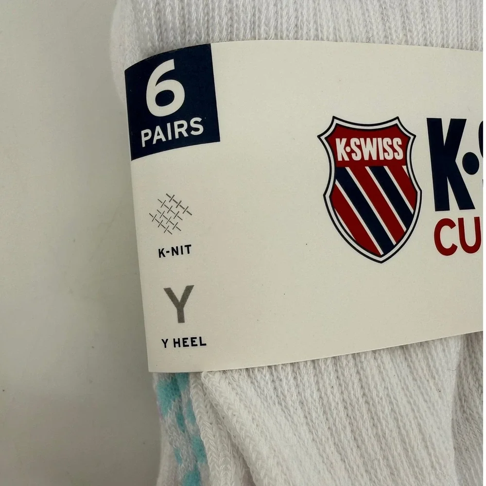K Swiss Womens 6 Pairs Crew Socks Cushion Sole Y‎ Heel K Nit White Sz 4-10